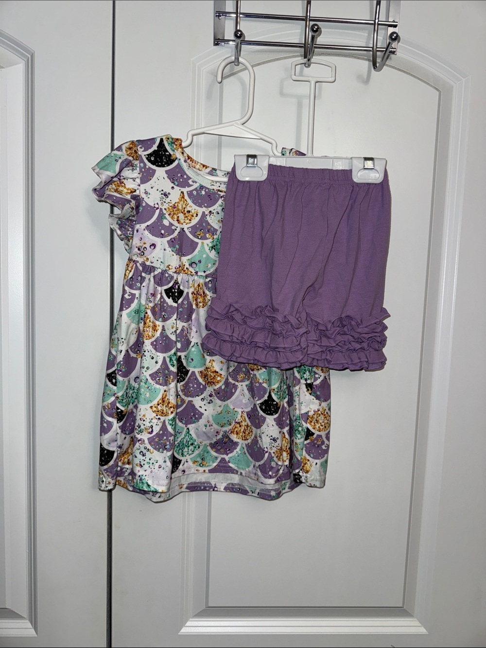 Amazon Girls Purple Mermaid Scale Dress with Ruffle Shorts